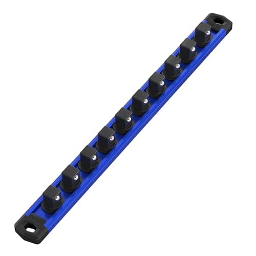 WORKPRO Magnetic Socket Organizer, 1/2-Inch Drive Aluminum Alloy Socket Rail, Heavy Duty Socket Holder, Socket Rack Kit 1/2-Inch x 10 Clips (Blue)