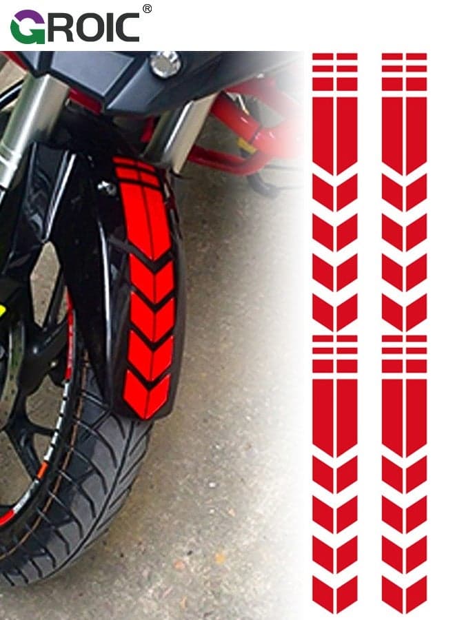 4 Pcs Motorcycle Decorative Sticker, Front Fender Arrow Sticker Decoration Warning Reflective Tape Accessories Universal Motorcycle Decals Graphics (Red)