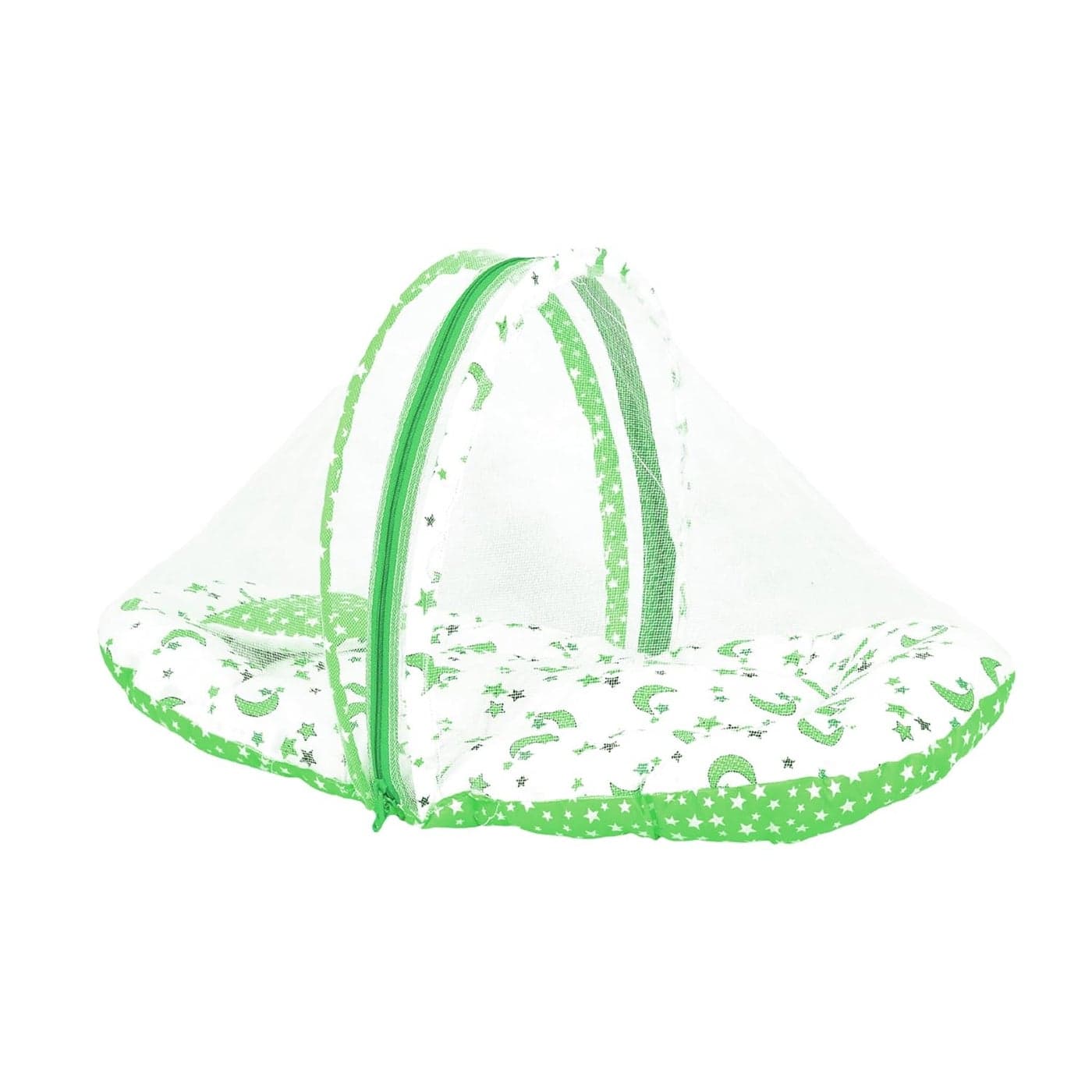 Kids Charm StarMoon Premium Baby Net Bed with Thick Mattress Mosquito Net with Zip Closure Neck Pillow Baby Bedding for New Born Baby Sleeping Bed Mega for 48 Months Babies Green