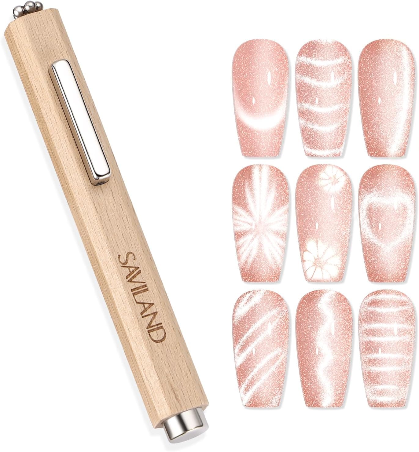 SAVILAND Cat Eye Magnet for Nail 3in1 Nail Magnet Cat Eye Gel Nail Polish N35 Neodymium Strong Suction Magnet Wand Stick Diverse Effect Double Ended Nail Art Tools for Home DIY Manicure Accessories