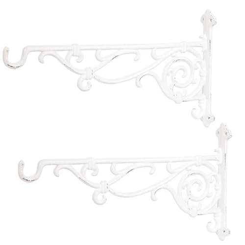 Sungmor Cast Iron Hanging Plant Bracket 165 Large Outdoor Wall Plant Hangers 2pcs White Heavy Duty Hanging Basket Hooks Decorative Hooks for Flower Pot Lantern Wind Chime Hummingbird Feeder