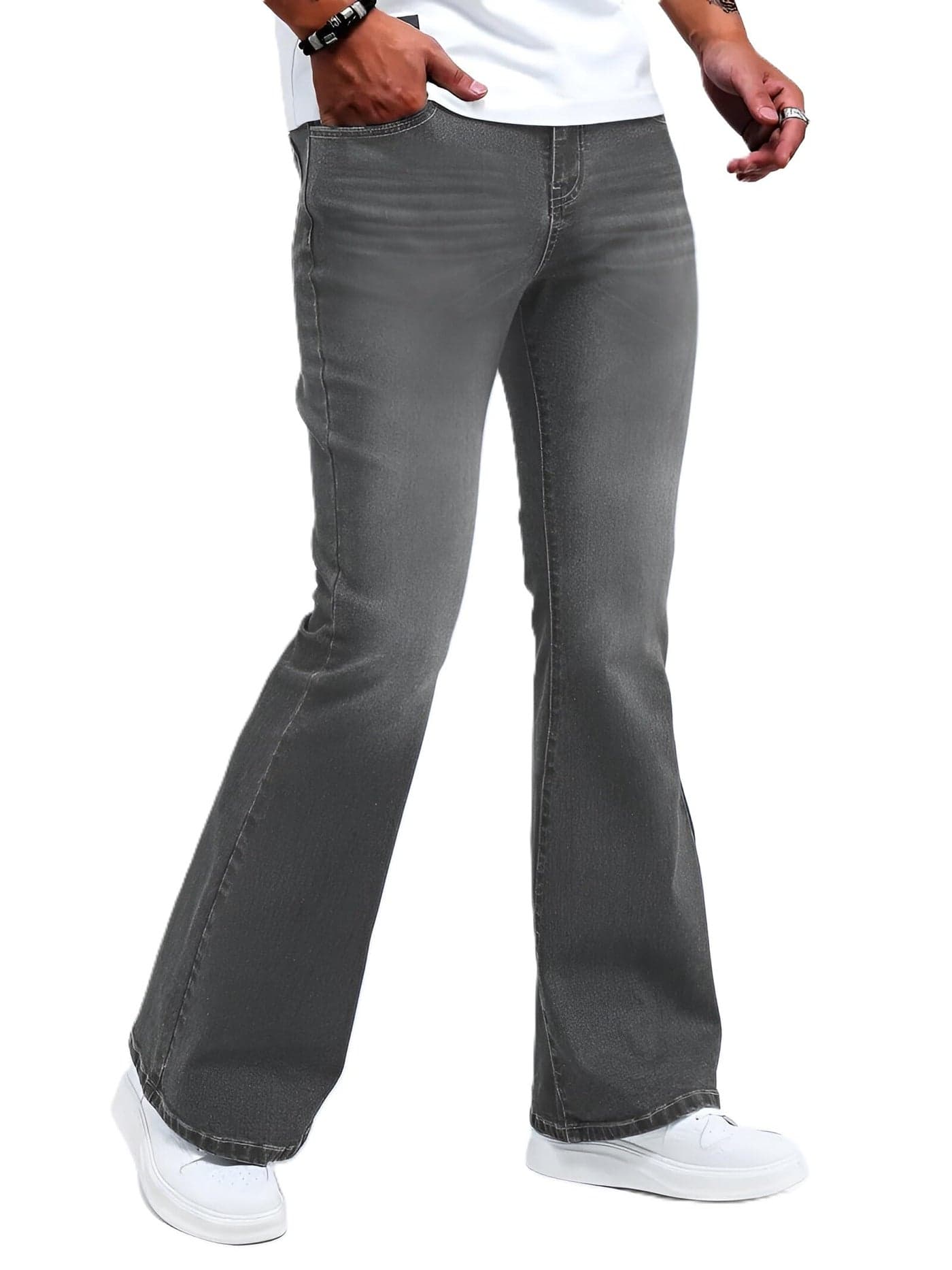 Ben Martin Men’s Bell Bottom Jeans || Bootcut Denim Pants || Wide Leg Flared Jean's for Men || High Waist Stretchable Retro Fit || Cotton Jean for College Casual Grey, Size 30 (1)