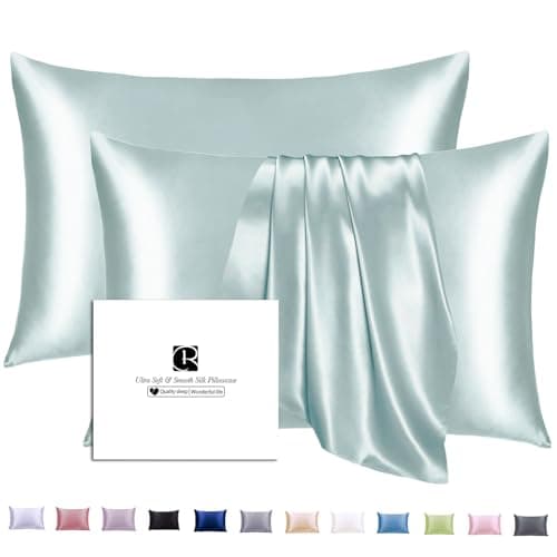 Ravmix Silk Pillow Cases 2 Pack with Zipper, 21momme Mulberry Silk Pillowcase for Hair Skin, Soft Smooth Breathable Cool Pillow Cover for Beauty Sleep with Gift Box(Standard 20"x26", Aqua Green)