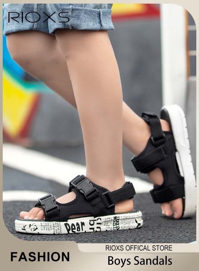 Boys' Sandals, Kids Boys Flat Sandals, Fashion Athlesiure Sandals Flat Slides, Non-Slip Water Sandals, Lightweight Walking Sandals for Boy, Soft Sole Comfort Open Toe Shoe, Boys' Outdoor Beach Sandals, Adjustable Double Buckle Sandals, Summer Sports Sandal for Little/Big Kid, Boys Footwear