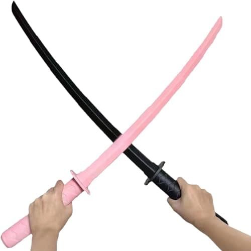 YUPPIN Katana Swords 2 Pack Retractable Toy Samurai – Telescopic Plastic Ninja Sword Set for Kids & Adults | Safe Pretend Play, Martial Arts Role Play, Halloween Cosplay Accessories (Black & Pink)