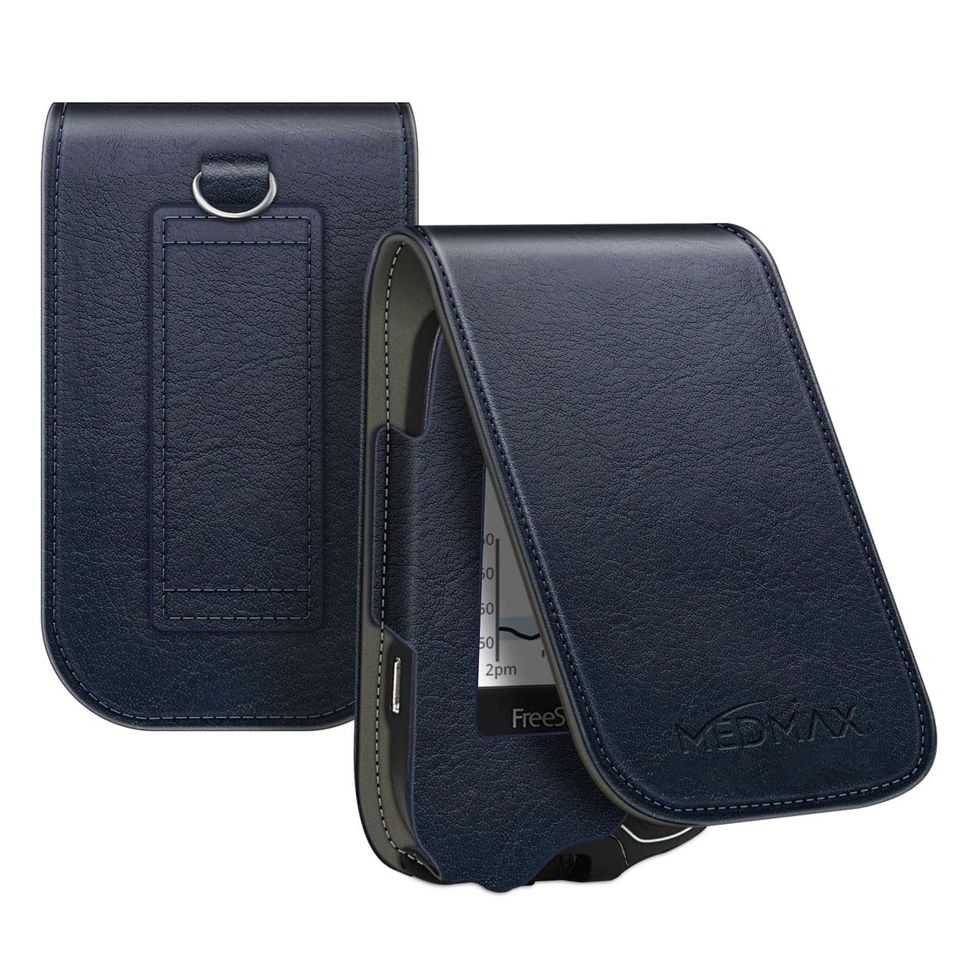 PU Leather Protective Case for Freestyle Libre 3 2 Libre Reader Lightweight Shockproof Diabetic Storage Carrying Case with Carabiner Clip and Handle Navy