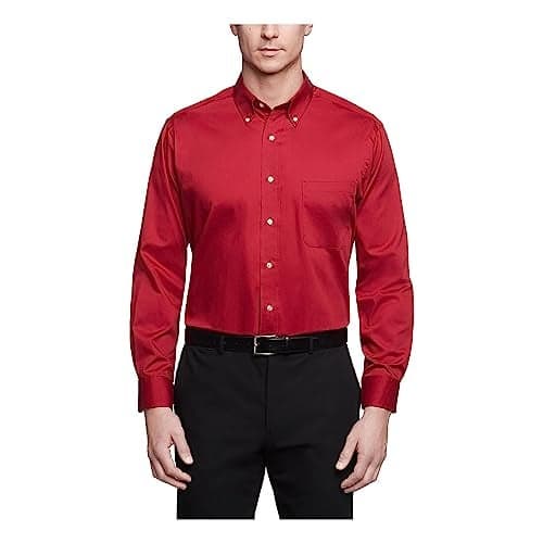 Van Heusen mens Regular Fit Twill Solid Button Down Collar Dress Shirt, Scarlet, 3X-Large US
