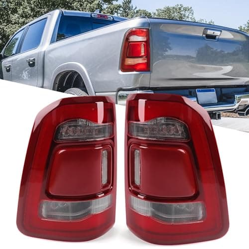 FIONE LED Tail Light Assembly Compatible with Dodge Ram 1500 Taillight Without Blind Spot 2019-2022 LED Type & Red Lens Chrome Interior Left LH+RH Right Side
