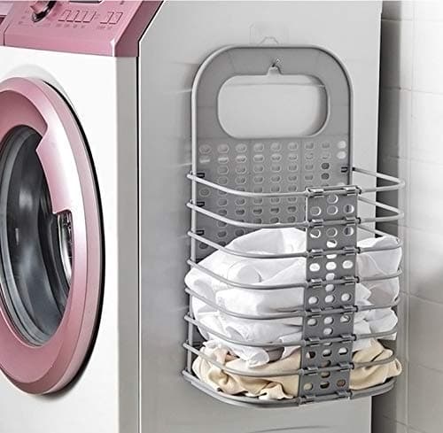 GION Multifunctional Dirty Hamper Basket Magic Sticker Toiletry Organization Washing Bin Foldable Dirty Hamper Basket Washing Bin Hanging Mesh 1Pcs