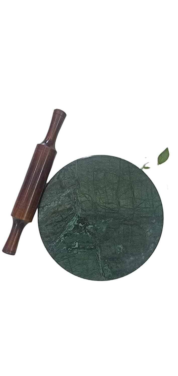 Krishna Radhey Green Marble Roti Maker with Wooden Belan Rolling Pin Board Pulka Maker Chapati Maker Chakla 10 inch