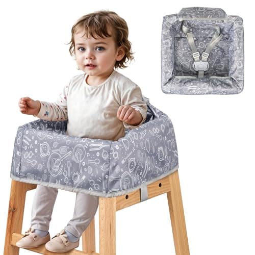 Sprouterie High Chair Cover for Baby Restaurant with Safety Harness Stain and Slip Resistant Waterproof Portable for Outdoor Indoor Eating Grey