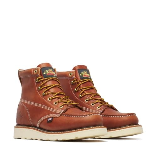 Thorogood American Heritage 6” Moc Toe Work Boots for Men - Soft Toe, Premium Full-Grain Leather with Slip-Resistant Wedge Outsole and Comfort Insole; EH Rated, Tobacco - 10 2E