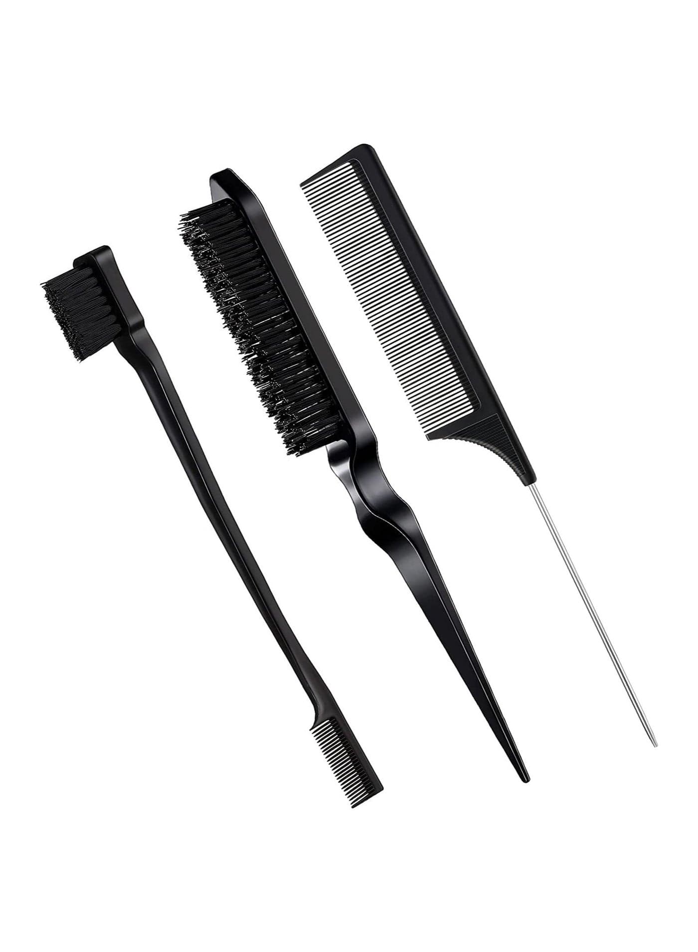 3 Pcs Slick Brush Set Bristle Hair Brush Teasing Comb Edge Hair Brush Grooming Combs Sturdy Rat Tail Comb for Women Babies Kids' Hair