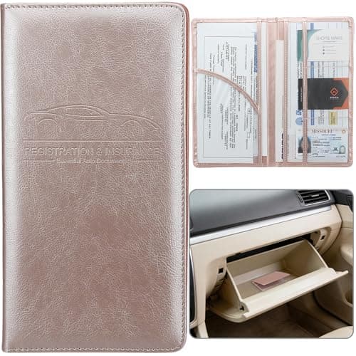 Miunice Car Registration and Insurance Holder Premium Pu Leather Vehicle Glove Box Organizer for Driver License Cards Essential Documents LRose Gold