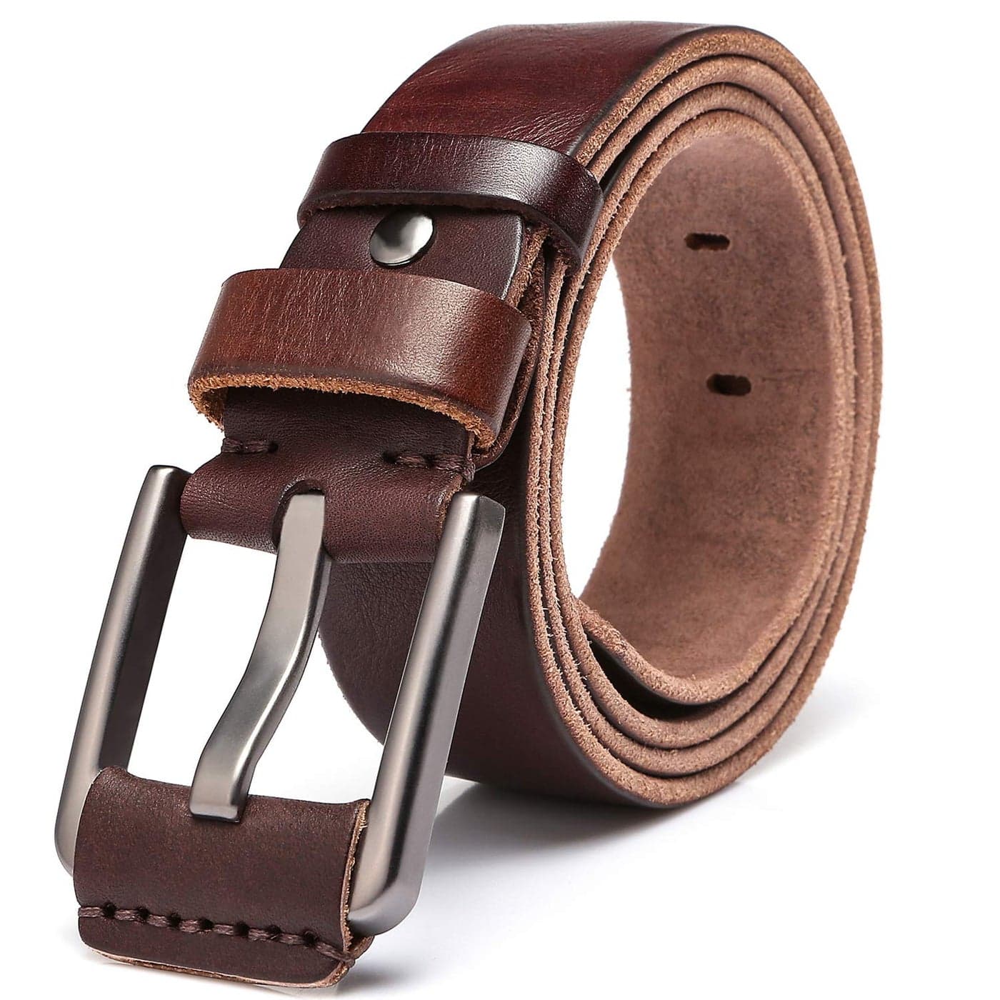 KEECOW Mens 100 Italian Cow Leather Belt Men With AntiScratch BucklePacked in a Box Brown1002 3033