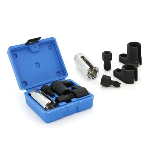 A ABIGAIL 5 PCS Automotive O2 Oxygen Sensor Socket Wrench Removal Tool and Thread Chaser Set 3/8" 1/2" Drive x 7/8" 22mm O2 Sensor Wrench Remover (Blue Case)