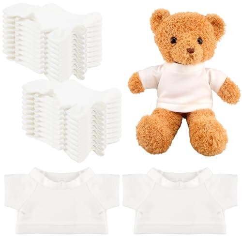 20 Pcs Stuffed Animal Toy White Clothing Sublimation Blank Bear Clothes Include 10 Teddy Bear Blank Hoodie 10 Teddy Bear White Shirt for 15 Inch Stuffed Bears Dolls DIY Color Style 2