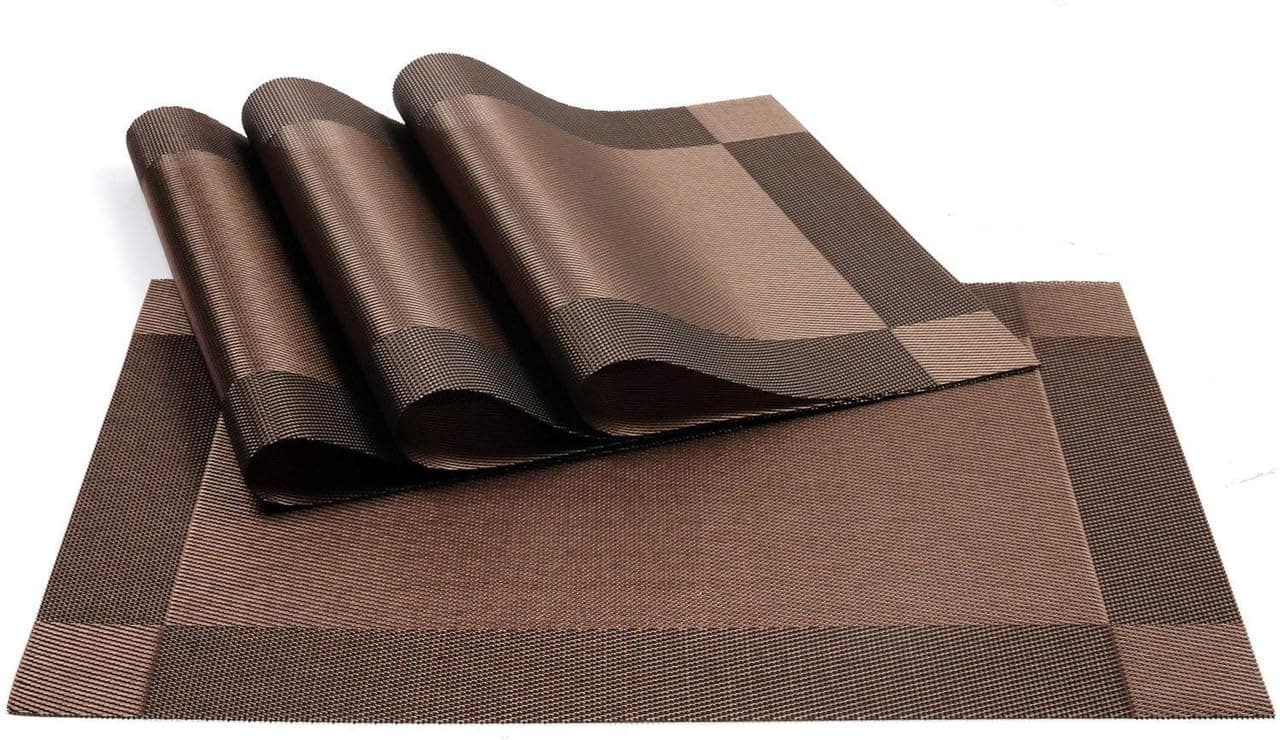 Raawan Colorful Place Mats Dining Tablemates | Washable | Heat Resistant | Stain Resistant Table Mats Easy to Clean | Mats PVC Placemats | Brown (Set of 4 PCS)