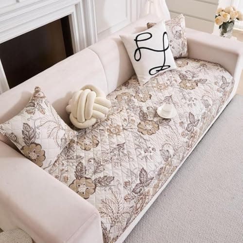 HOMETHREADS Premium Korean Style Cotton Sofa Seat Cover – Breathable, Anti-Skid & Machine Washable Couch Protector for a Modern & Cozy Living Space (Coffee_Rose, 2 Seater | 140x75cm)