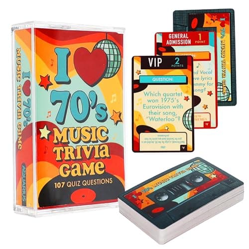 AQUARIUS I Love 70s Music Trivia Card Game Retro 1970s Music Quiz Game Disco Rock Pop Trivia Cards Party Game for Adults Teens Gift for Music Lovers