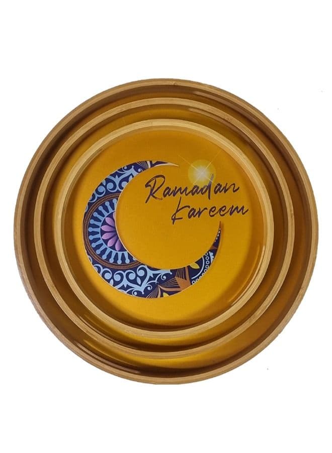 Set of 3 Round Serving Wooden Tray