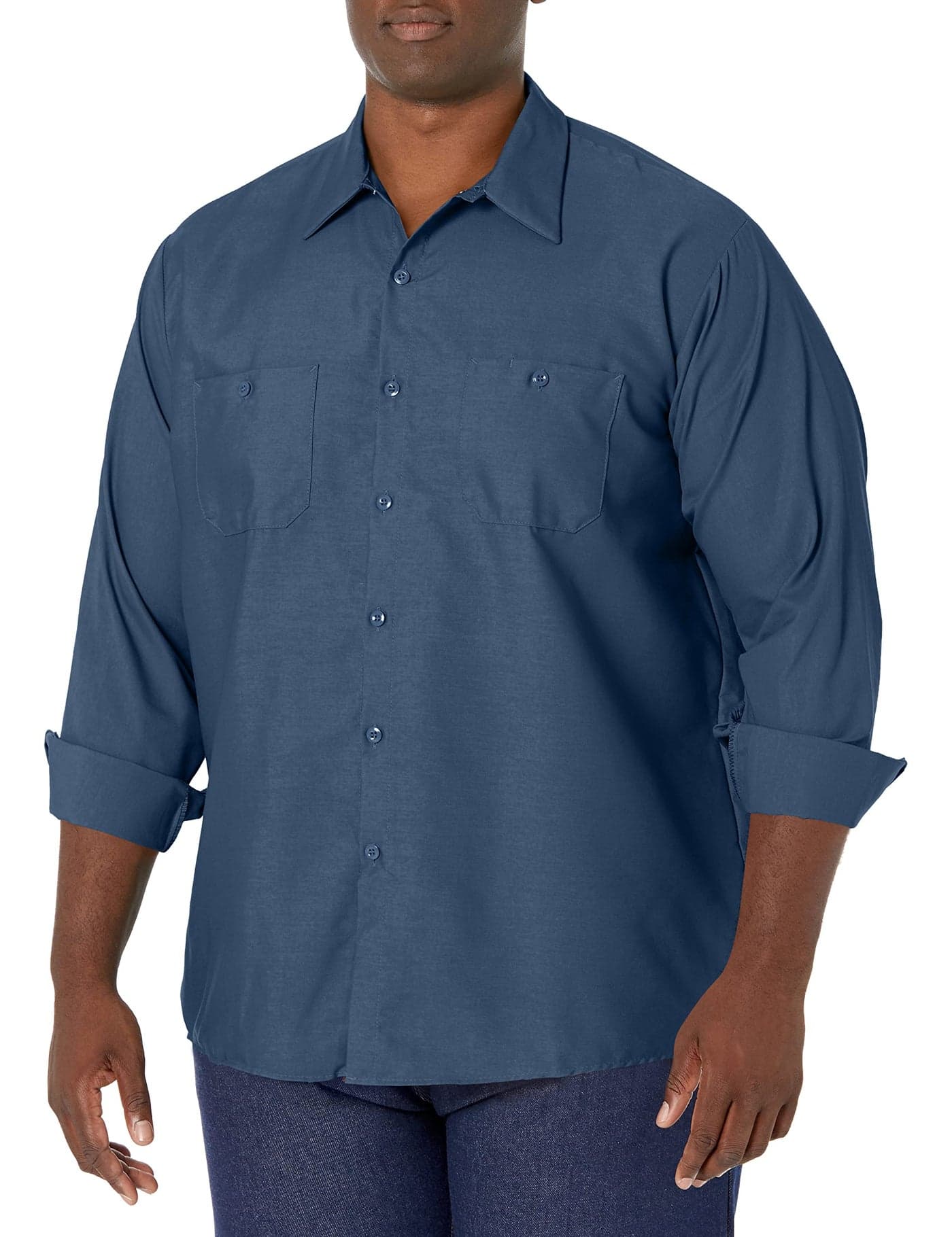 Red Kap Men's Industrial Work Shirt, Regular Fit, Long Sleeve, Dark Blue, Large