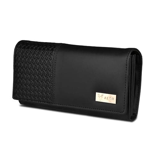 ALSU Premium Vegan Leather Women’s Wallet Black | Elegant Long Clutch Purse with 6 Card Slots, 3 Main Compartments & Phone Pocket | Designer Wallet for Everyday Use(irf-017blk)