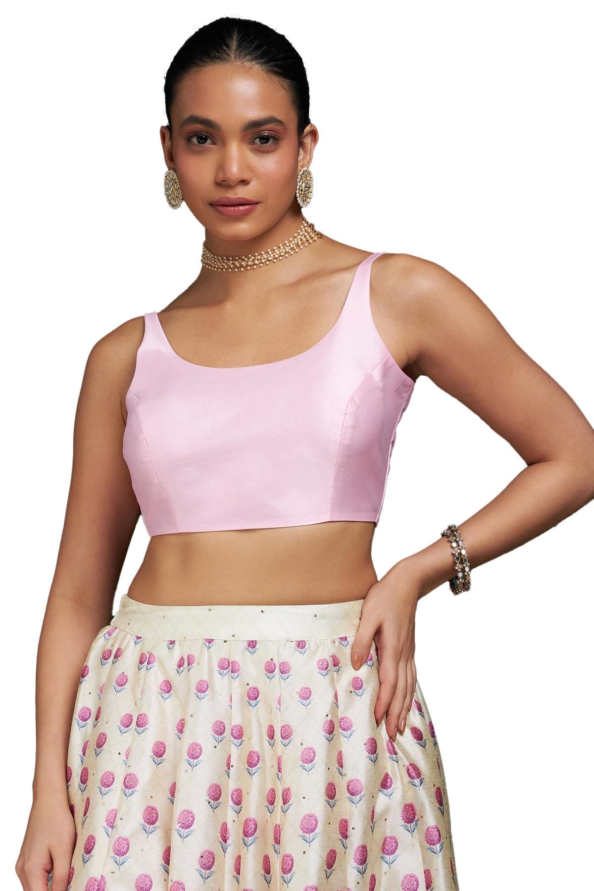 Soch Womens Pink Taffeta Solid Sleeveless Padded Blouse