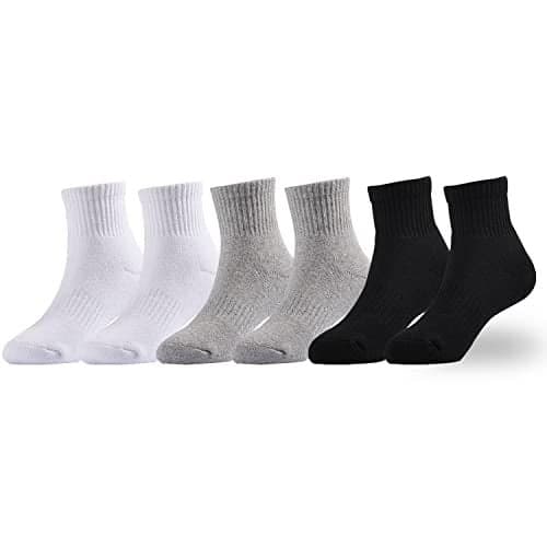 EPEIUS Kids Girls' Cushioned Socks Toddler Boys Thick Cotton Running Socks Ankle Sports 6 Pack 4-7 Years,Black White Light Grey