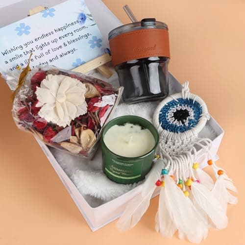 The Loony Box Gift Hamper for Women & Girls | Dream Catcher with Multipurpose Sipper, Scented Dry Flower Pack, Card & Soy Wax Candle - Birthday, Anniversary, Valentine Day & Home Decor Gift