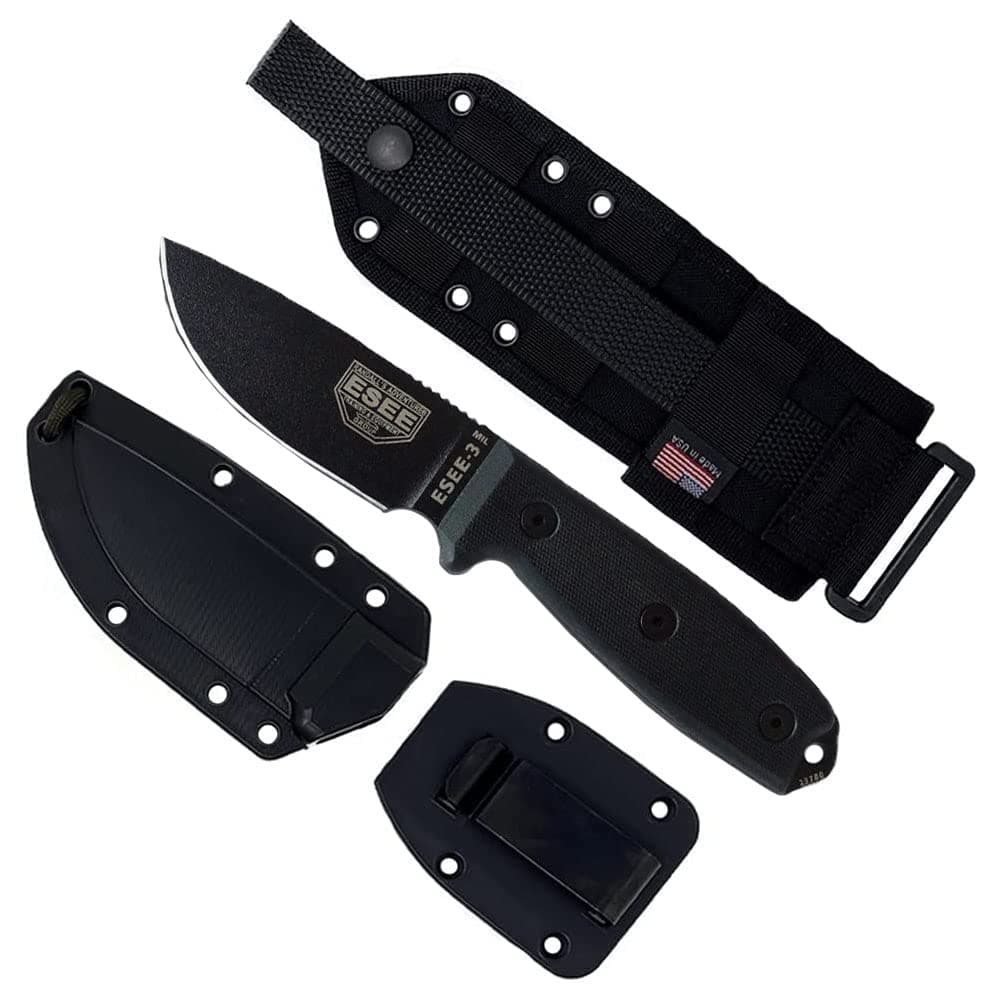 ESEE Knives 3MIL Fixed Blade Knife w/Molded Sheath & MOLLE Back