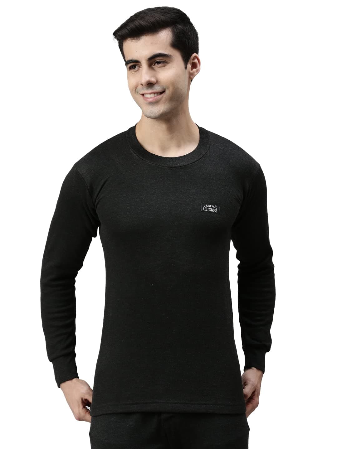 Lux Cott's Wool Men's Round Neck Full Sleeves Thermal top_BLK_TOP_FSO_100_1PC
