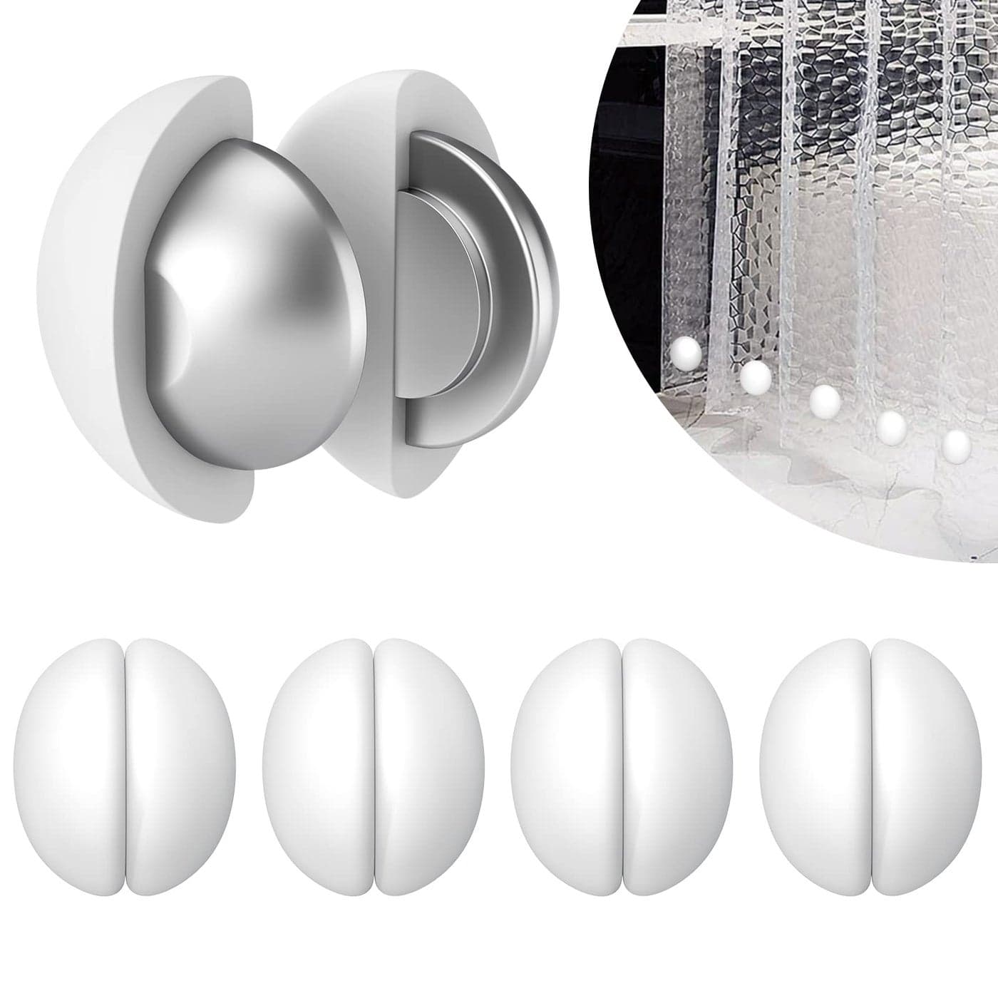 VANZAVANZU 5 Pairs Shower Curtain Weights Silicone Wrapped Magnets Heavy Duty Magnets Prevent Curtain Liner from Blowing RustFree White