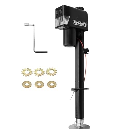 RVMATE Electric AFrame Trailer Jack up to 35004000lbs Heavy Duty RV Electric Power Tongue Jack with Accessories Manual Crank Handle and Level 18 Lift 12V DC and LED Lights Jack Hammers