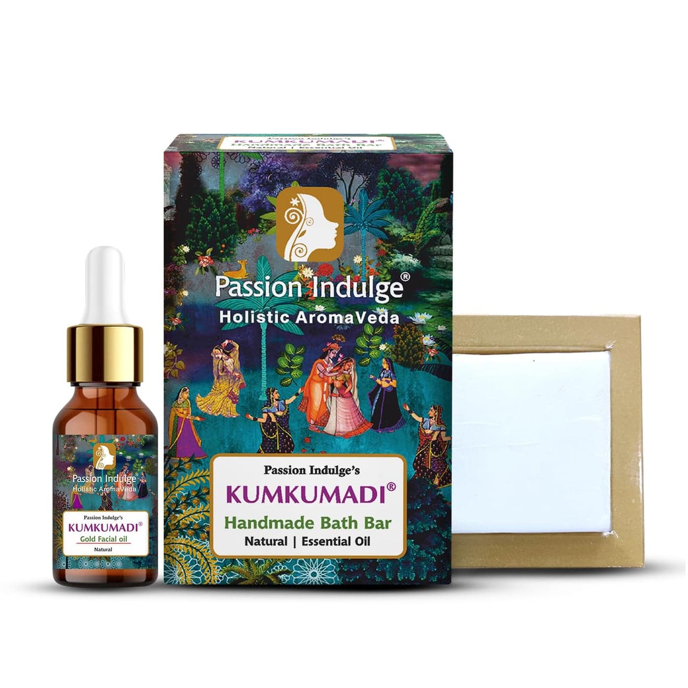Passion Indulge Kumkumadi Natural Handmade Bath Bar Kumkumadi Facial Oil For Skin Glow Shine Brightness with Saffron Vetiver Oil and 16 Herbs