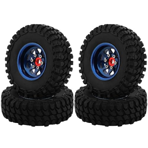 RZXYLRC 10 Beadlock Wheel Soft Tires Set 378mm Offset Wheel Rims for 118 124 RC Crawler Car Axial AX24 SCX24 FMS FCX24 TRX4M Blue
