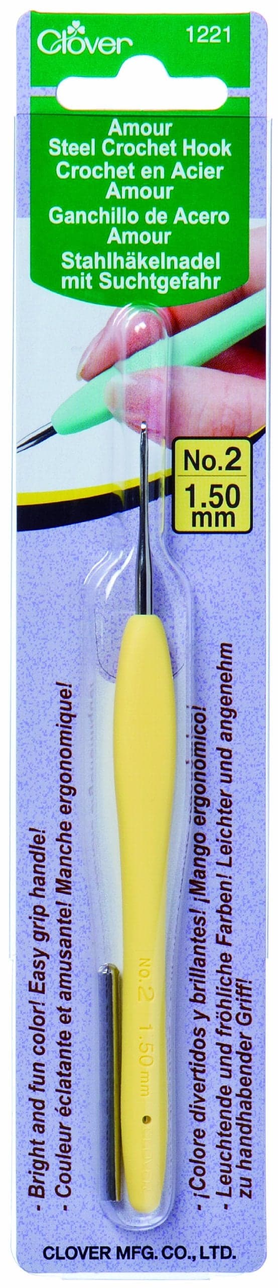 Clover 1221 Amour Steel Crochet Hook No 2 150mm Yellow