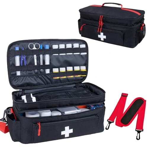 ALSLEA First Aid Bag Empty Large Medical Bag with Shoulder Strap 16x 95 x 7 Medicine Organizer Travel First Aid kit Emergency Supplies Storage Bag for Car Home Office Outdoor Black