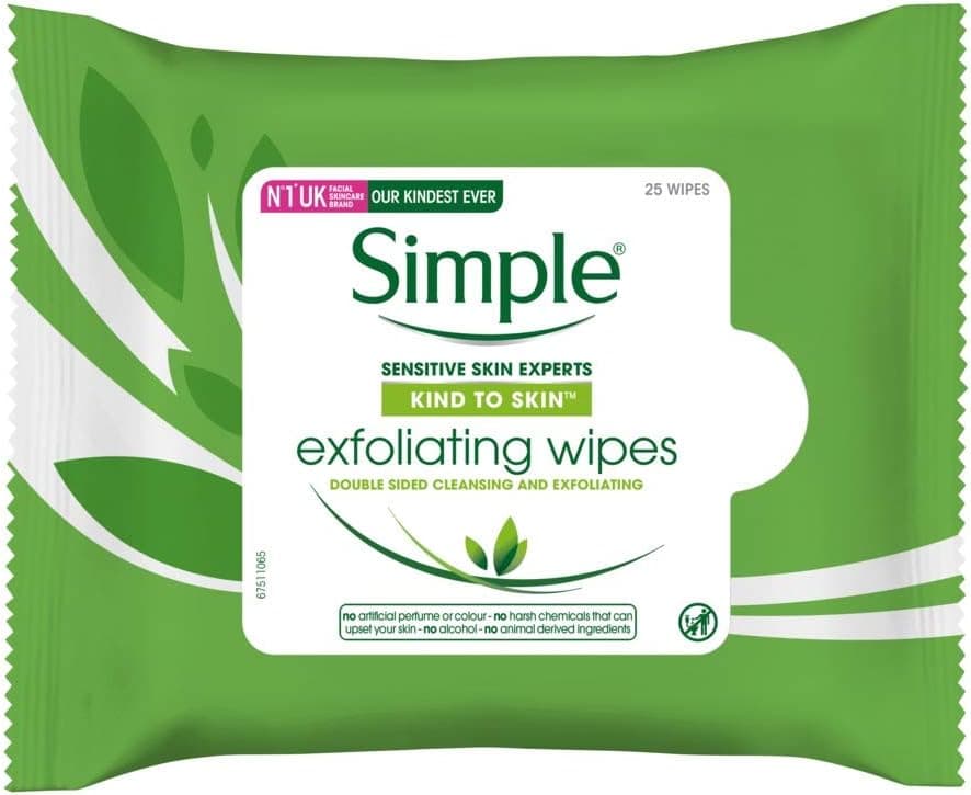 Simple Kind to Skin Exfoliating Facial Wipes 25 Pieces Pack of 6