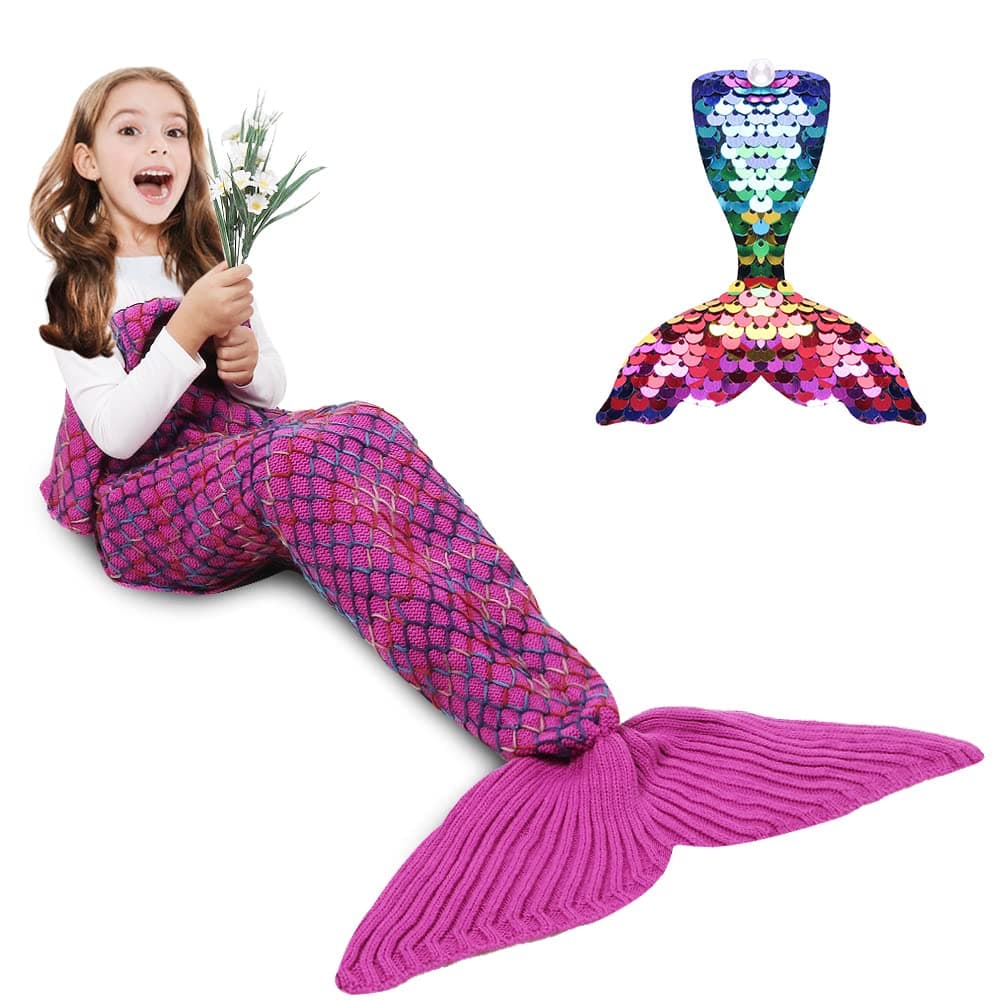 AmyHomie Mermaid Tail Blanket Soft Crochet Sleeping Bag Blanket for Kids Adults Mermaid Gift for GirlsRainbowKids
