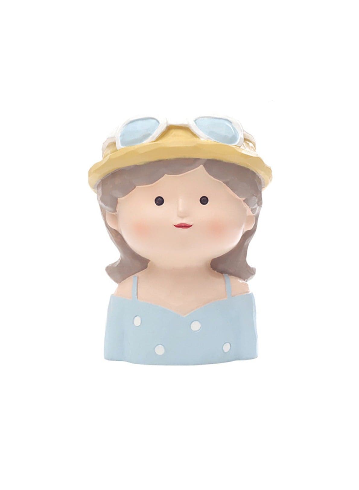 Desktop Cute Little Girl Balcony Garden Resin Fleshy Flower Pot Creative Gardening Decoration Potted Flower (Polka Dot Girl)