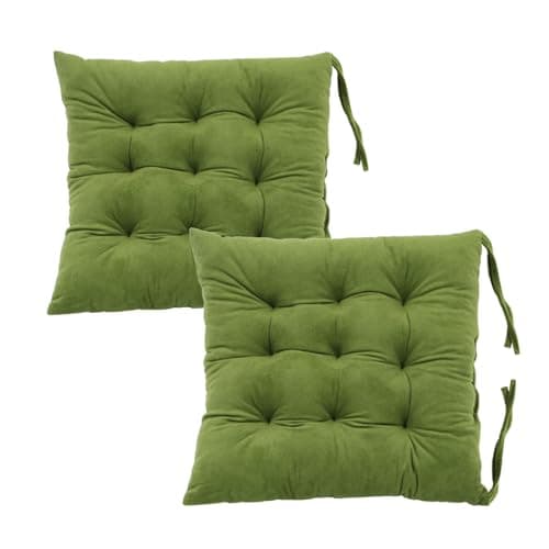 MissSoul 2 Pack Square Seat Cushion Chair Pads for Kitchen Dining Chairs, Soft Comfort Velvet Chair Mat Pillow Cushions with Ties for Office Desk Living Room Tatami 15.5", Green