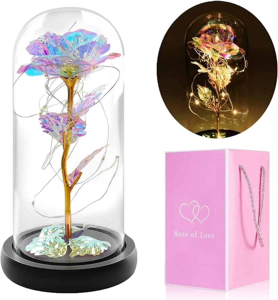 HVG TRADERS Plastic Galaxy Roses Gifts For Mom Eternal Rose Light Women Birthday Crystal GiftsColorful Artificial Flower Rose Light Gift In A Glass DomeLove Gifts Daughter Women Mom Gifts