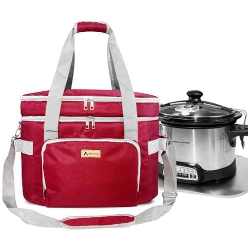 Arineng Crock Pot Bags carrying bag for 48 Quart Crock Pots Insulated Travel Carrier with Fixators Base Pad and Shoulder Strap Suitable for Small and Large Slow Cookers