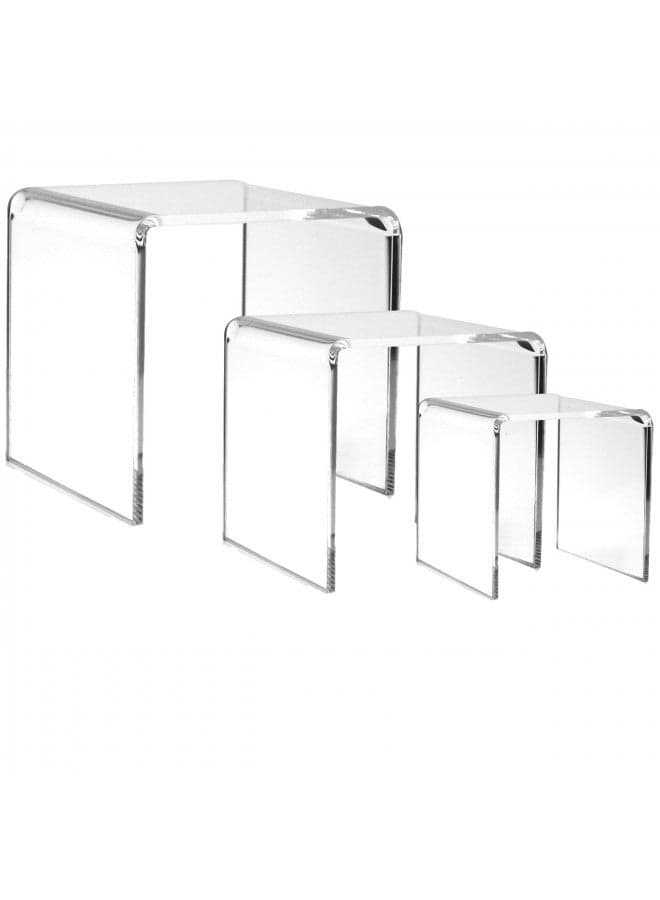 BANBERRY DESIGNS Clear Acrylic Risers - Set of 3 Assorted Sizes - Jewelry Display Shelf Fixtures Tabletop Stands - Transparent Retail Pedestals
