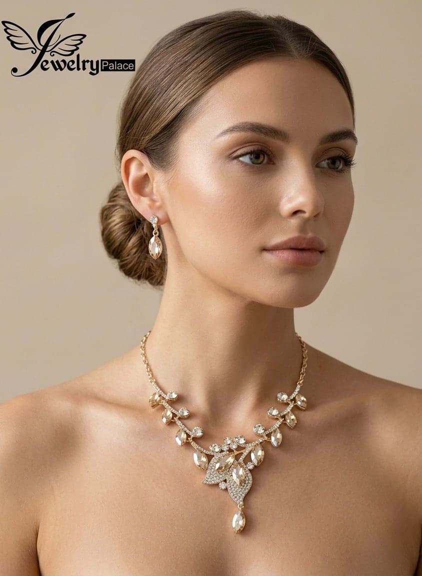 2 Pcs Zirconia Jewelry Set For Women, Necklace And Earrings Set, Elegant Occasion Accessories