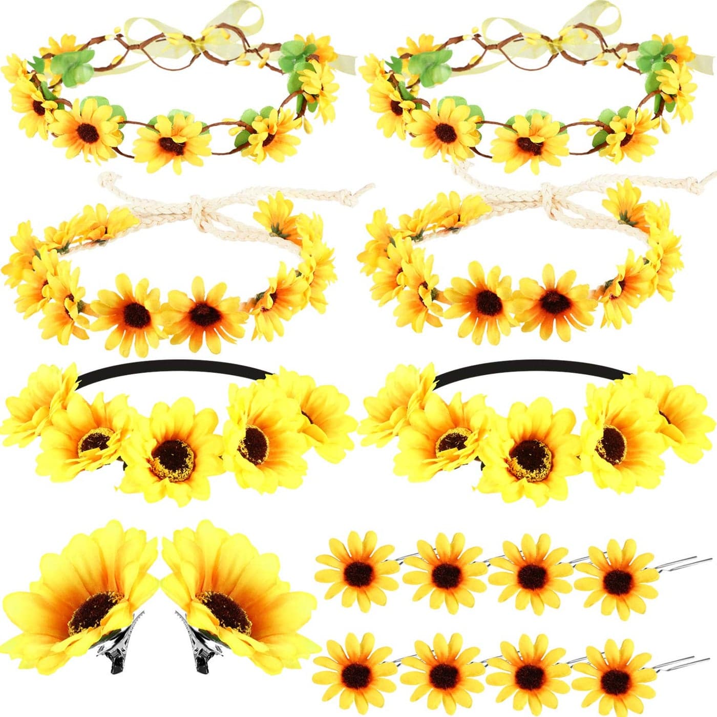 16 Pieces Sunflower Hair Accessories Include Sunflower Theme 10 Headbands 2 Hair Clips 8 Hairpins yellow Floral Hippies Daisy Crown Photo Props for Women Girls Bridesmaids Wedding