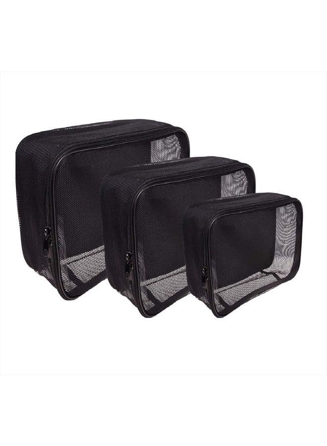 Assorted Size Cosmetics Travel Bag - Black Mesh Make Up Bag/Organizer - 3PC set