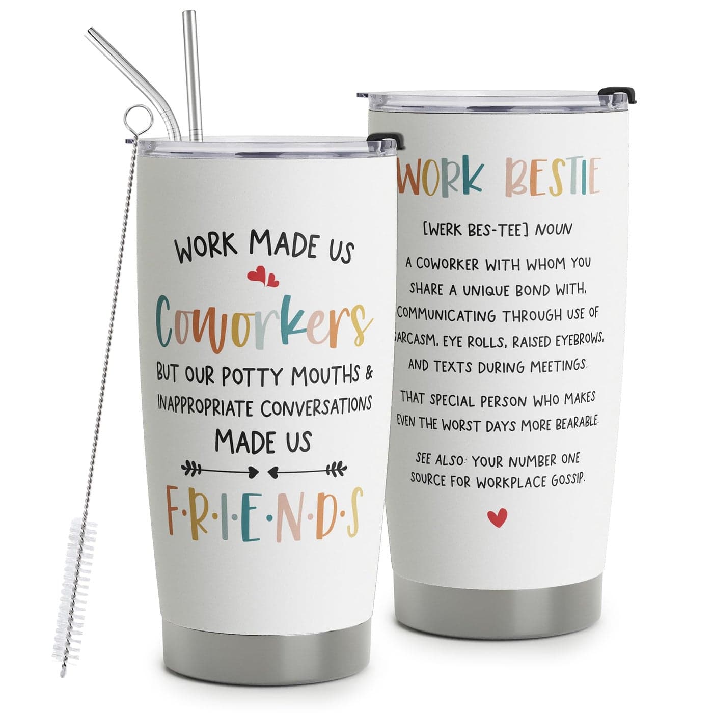 HOMISBES Work Bestie Gifts for Women Stainless Steel Tumbler Cup 20oz for Work Best Friend Bestfriend Birthday Gifts Presents for Work Bestie