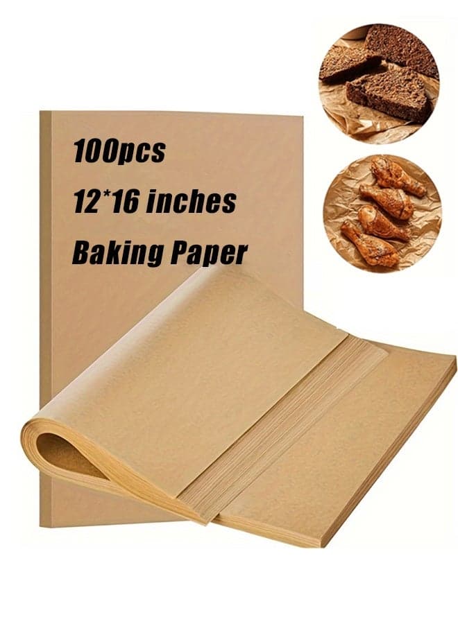 100 Pcs Greaseproof Wrap Paper, 12*16 inth Non-Stick Parchment Paper Sheets Hamburg Liners Paper Multi-Purpose Baking Paper for Picnic,Kitchen,BBQ,Air Fryer